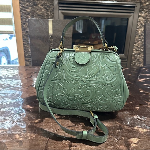 Patricia Nash Handbag Satchel SAGE Gracchi Frame Tooled Leather Long Strap - Picture 2 of 12